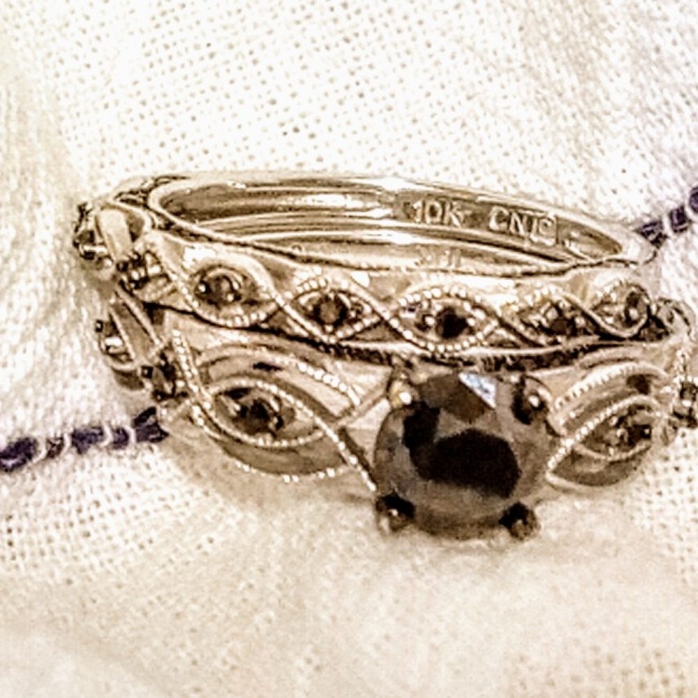 Stella Grace 10k White Gold 1 3/8 Carat T.W. Black Diamond Swirl Engagement Set